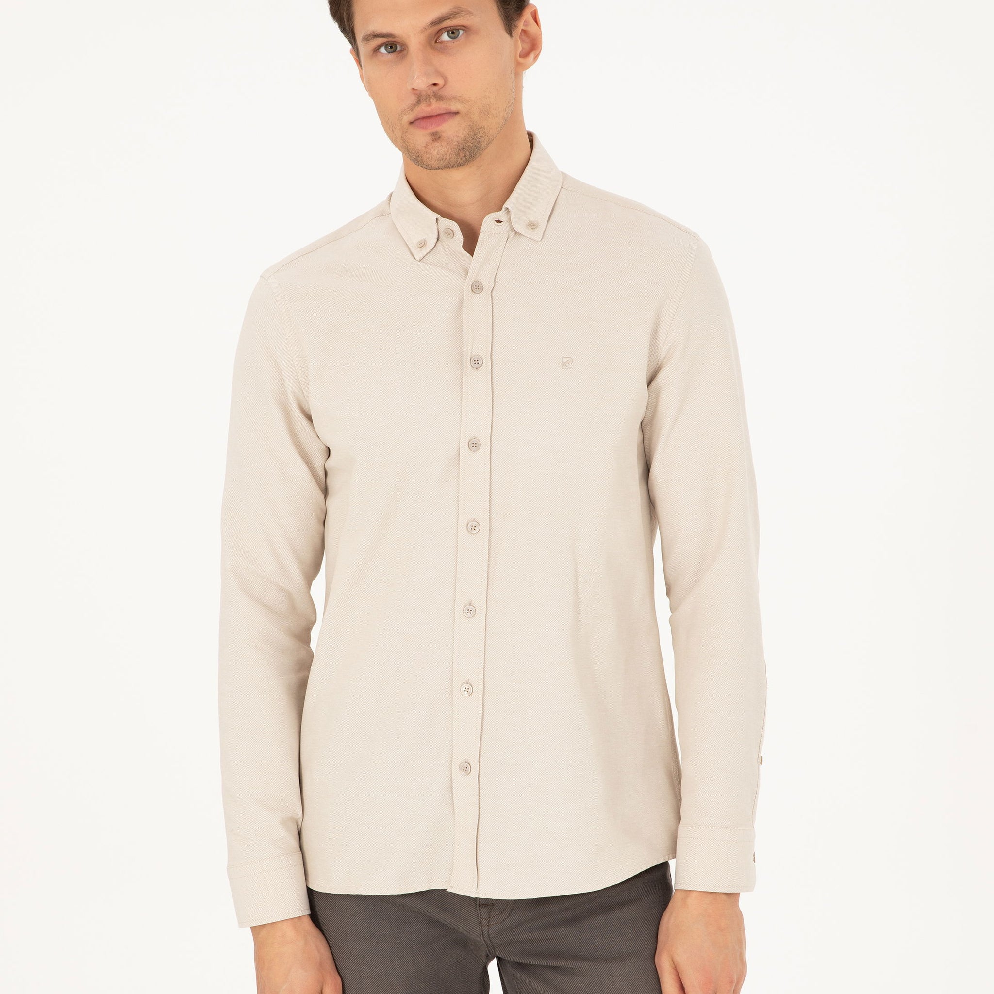 Beige Slim Fit Long Sleeve Shirt