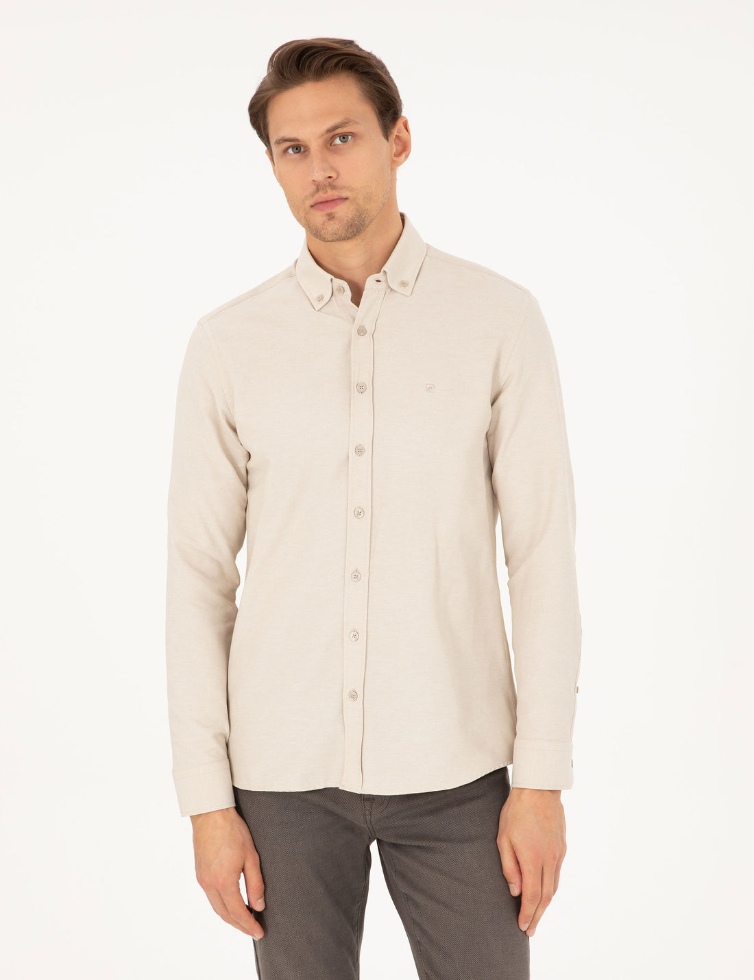 Beige Slim Fit Long Sleeve Shirt