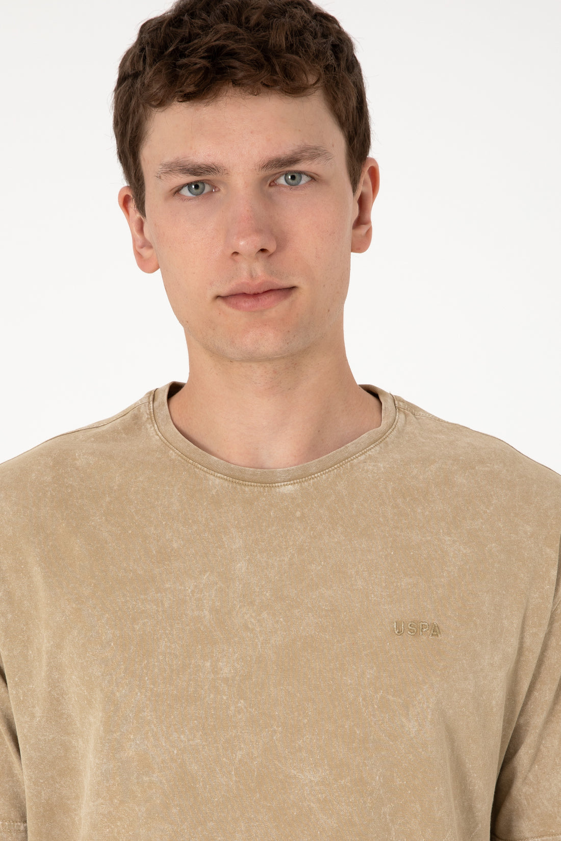 Men's Comfort Fit Crew Neck Khaki Wash T-Shirt