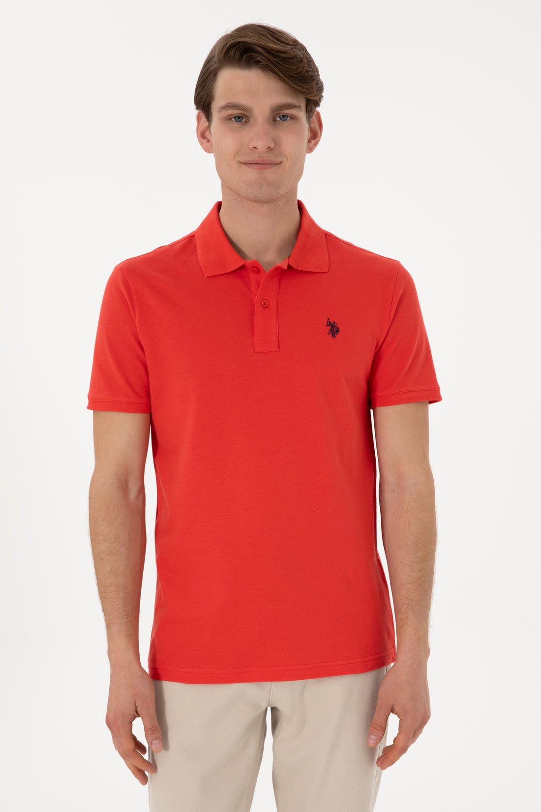Men's Slim Fit Polo Neck Red Basic T-Shirt