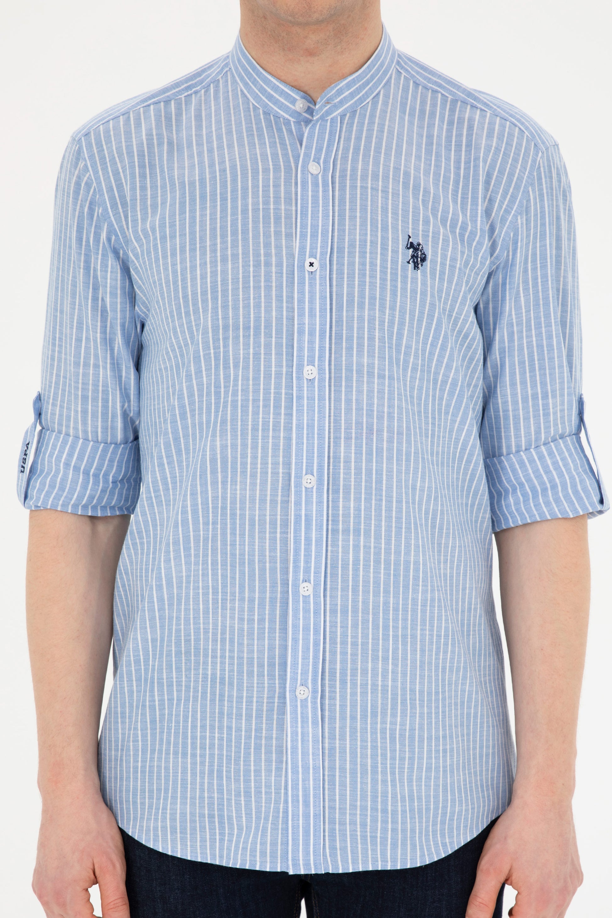 Men's Judge Collar Striped Blue Shirt