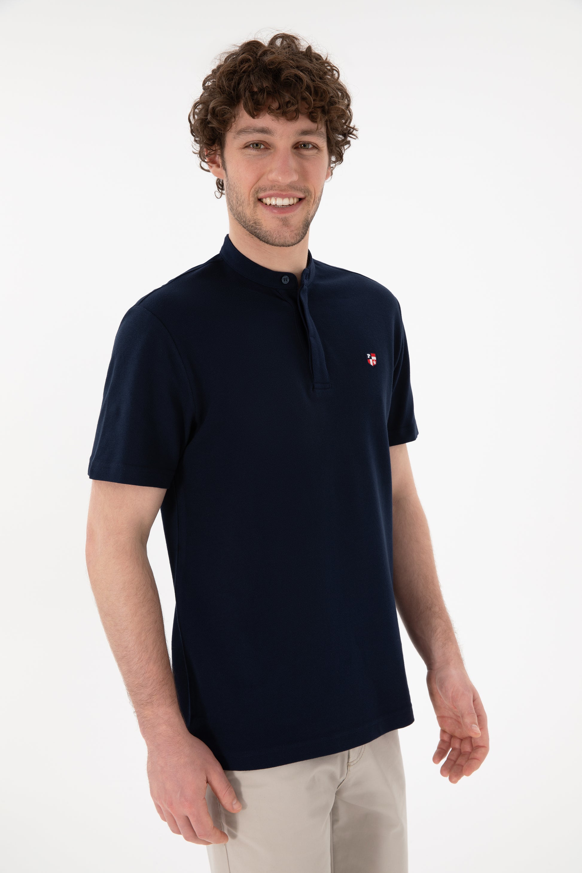 Men's Regular Fit Dominant Collar Navy Basic T-Shirt