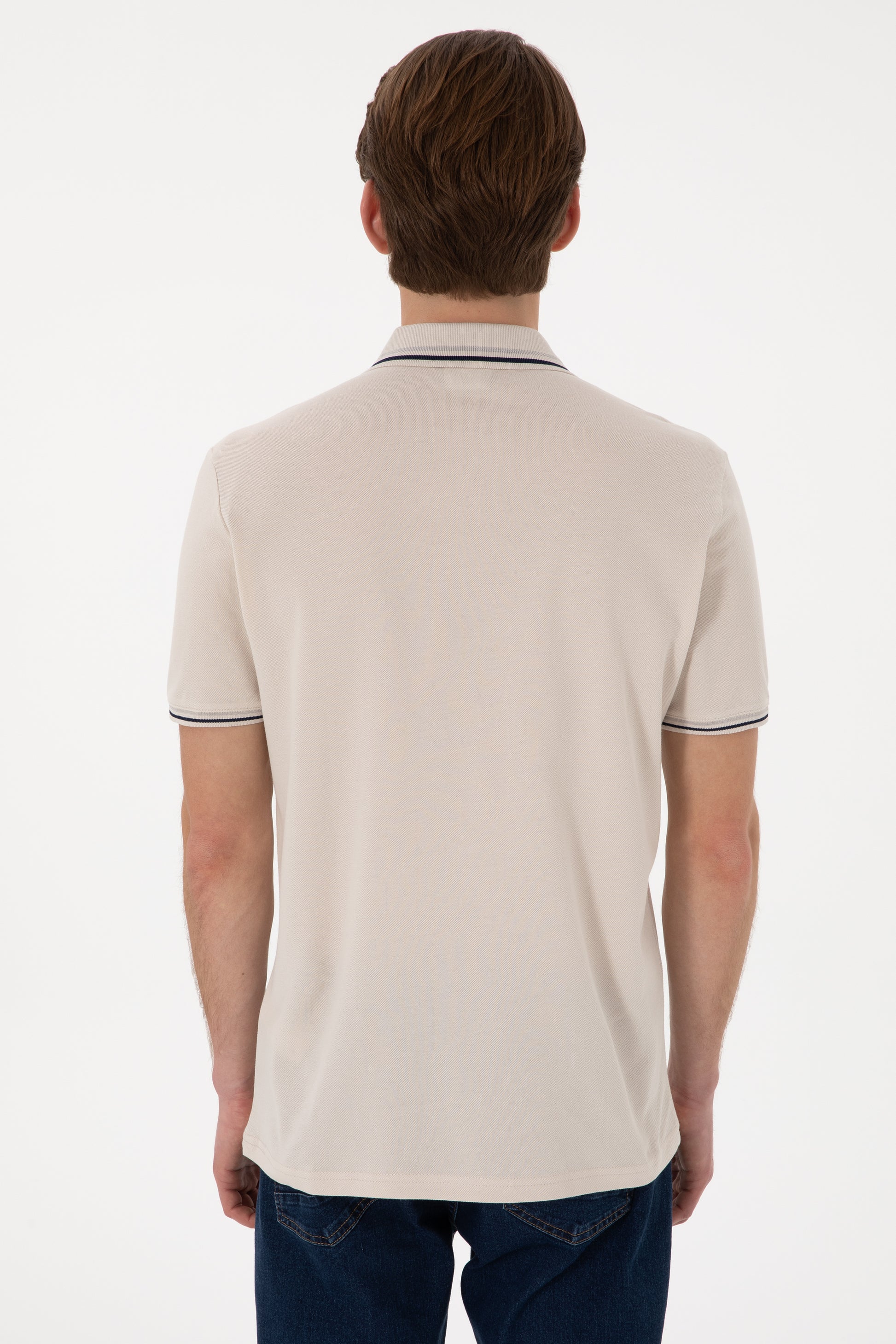 Men's Regular Fit Polo Neck Stone Basic T-Shirt