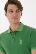 Men's Slim Fit Polo Neck Green Wash Basic T-Shirt