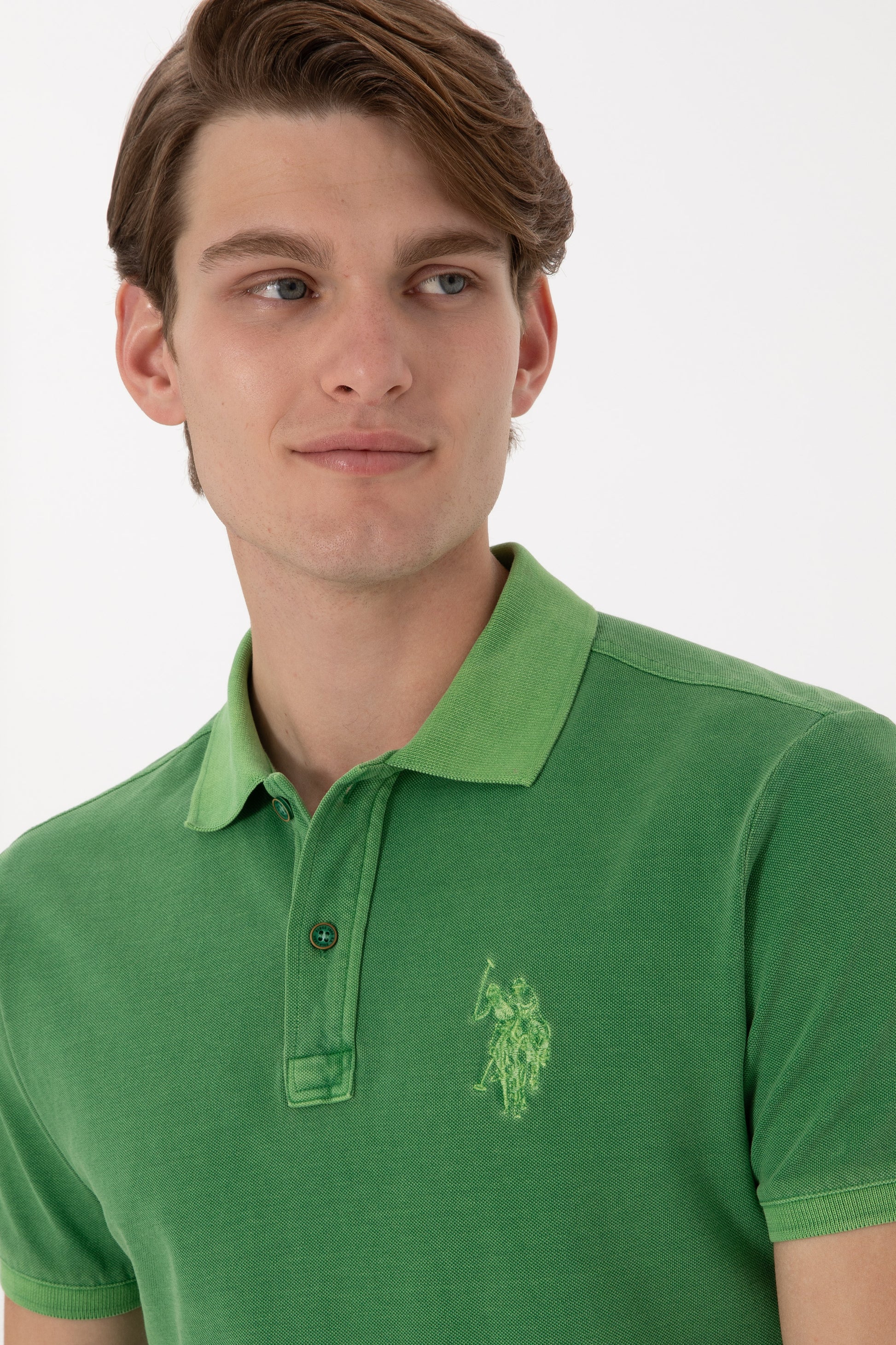 Men's Slim Fit Polo Neck Green Wash Basic T-Shirt