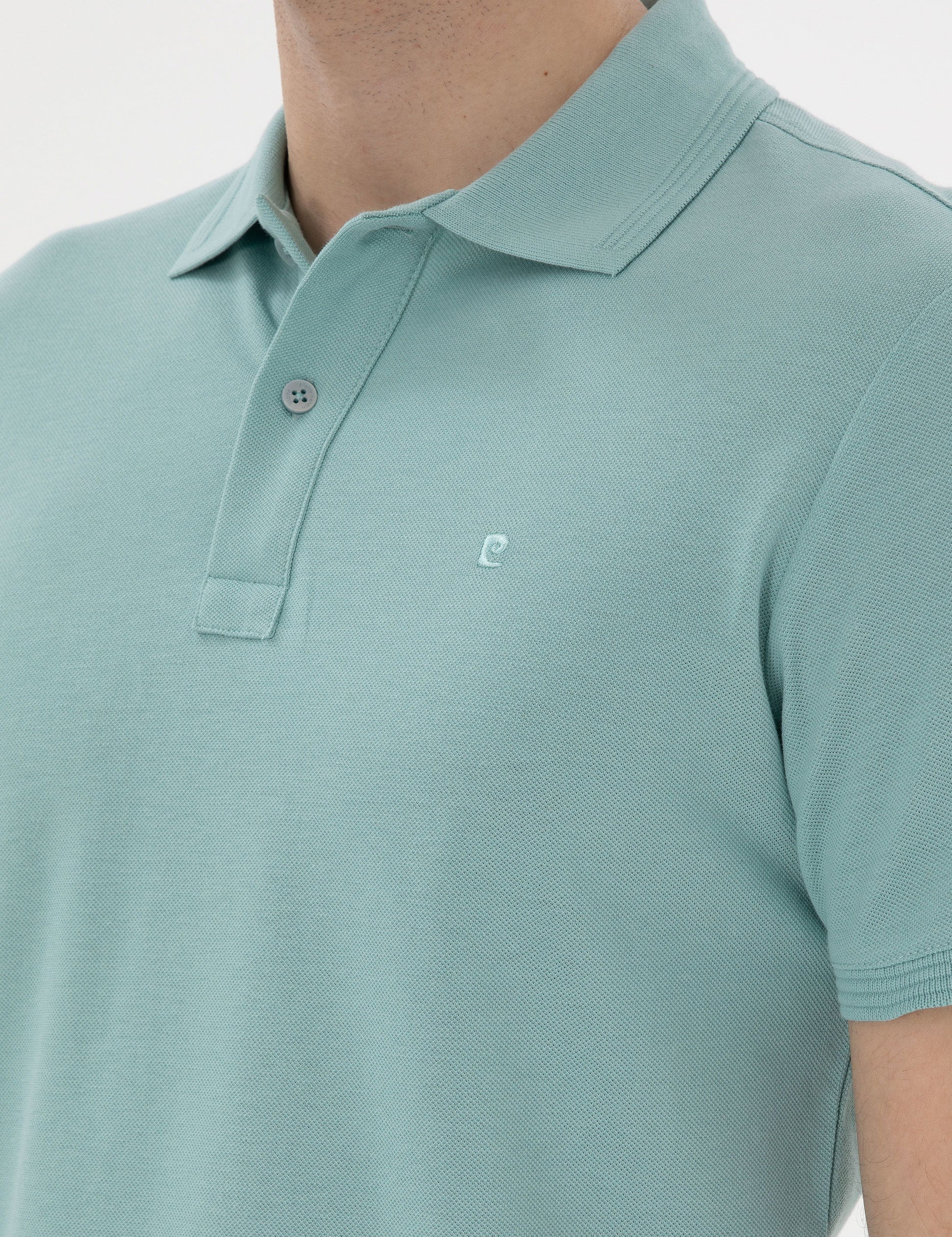 Dark Mint Slim Fit No-Fold Polo Neck Basic T-Shirt