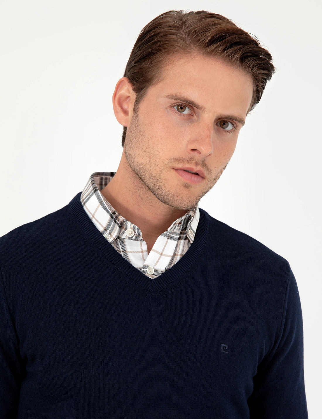 Navy Blue Slim Fit V Neck Basic Knitwear Sweater