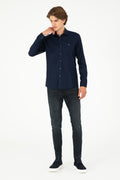 Men's Navy Blue Long Sleeve Basic Shirt