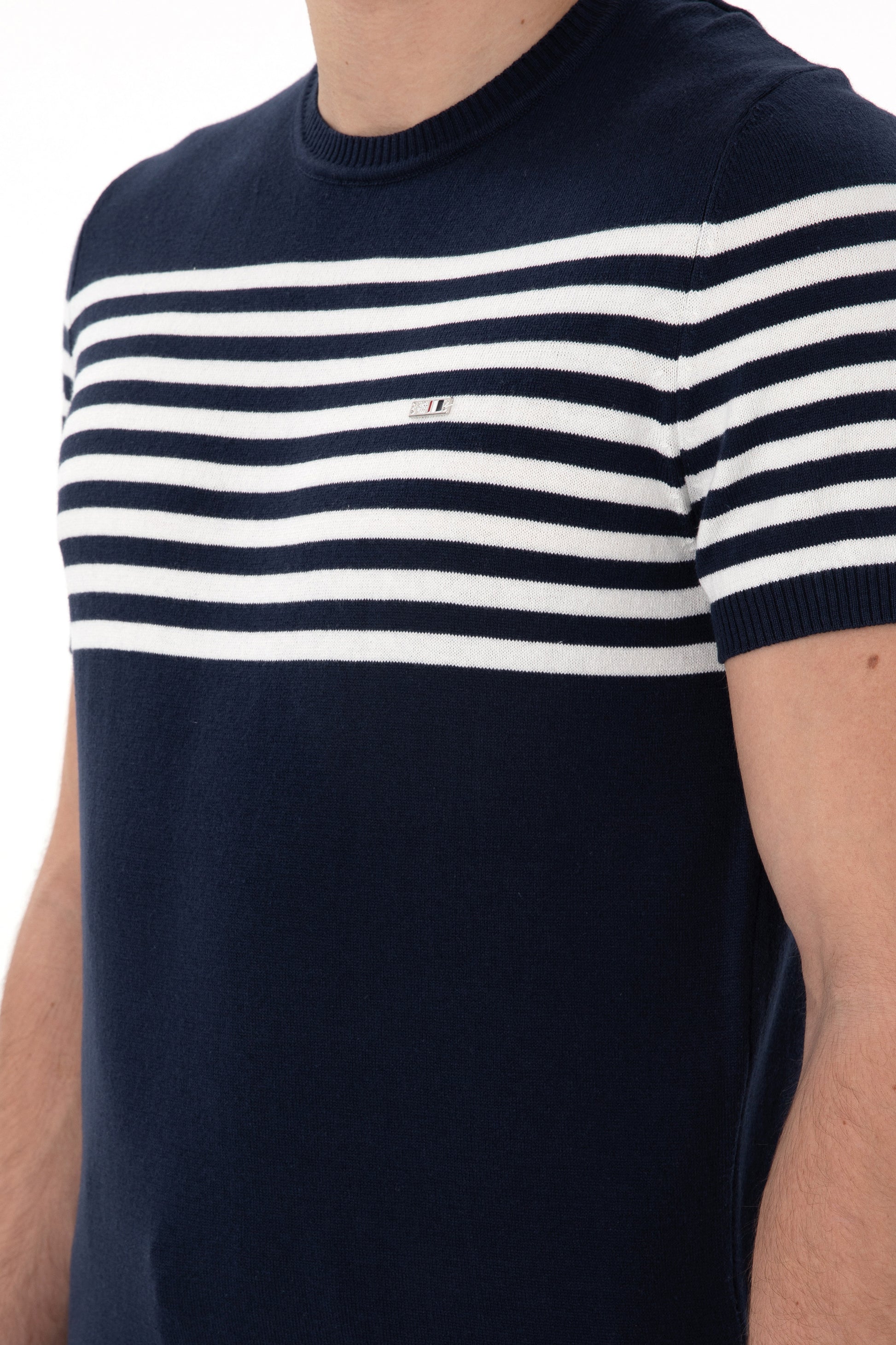Men's Slim Fit Crew Neck Navy Sweater T-Shirt