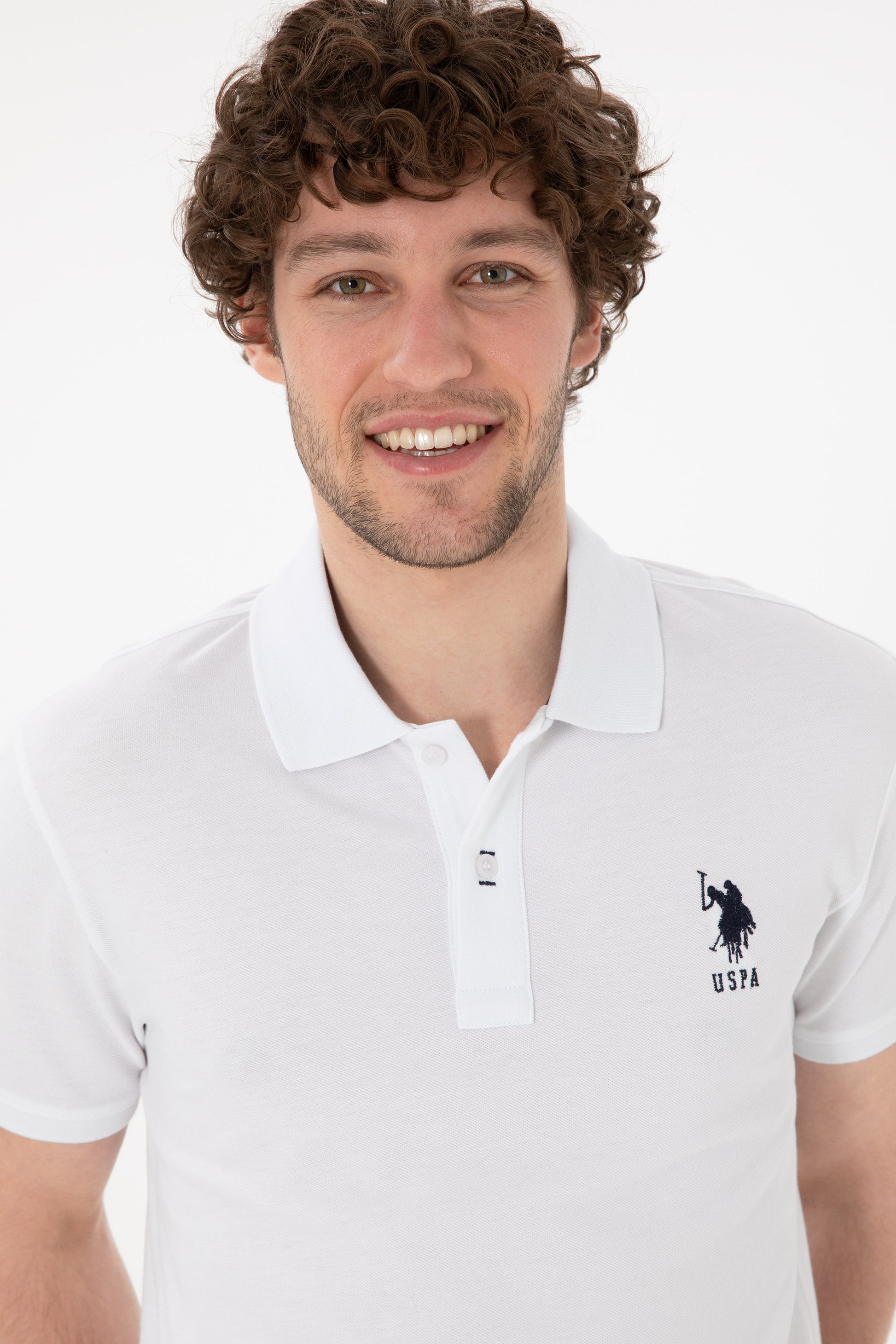 Men's Slim Fit Polo Neck White Basic T-Shirt