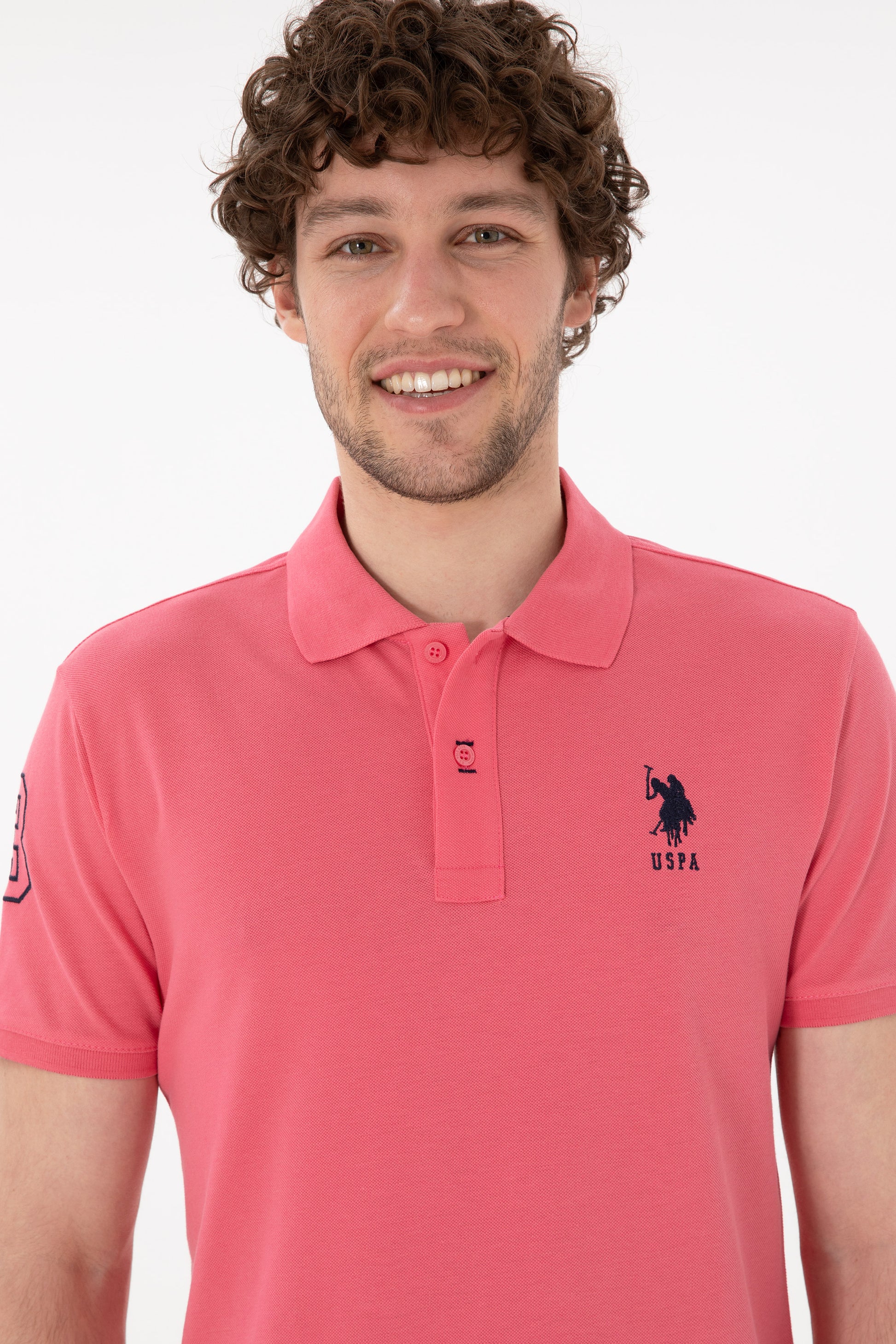 Men's Slim Fit Polo Neck Pink Basic T-Shirt