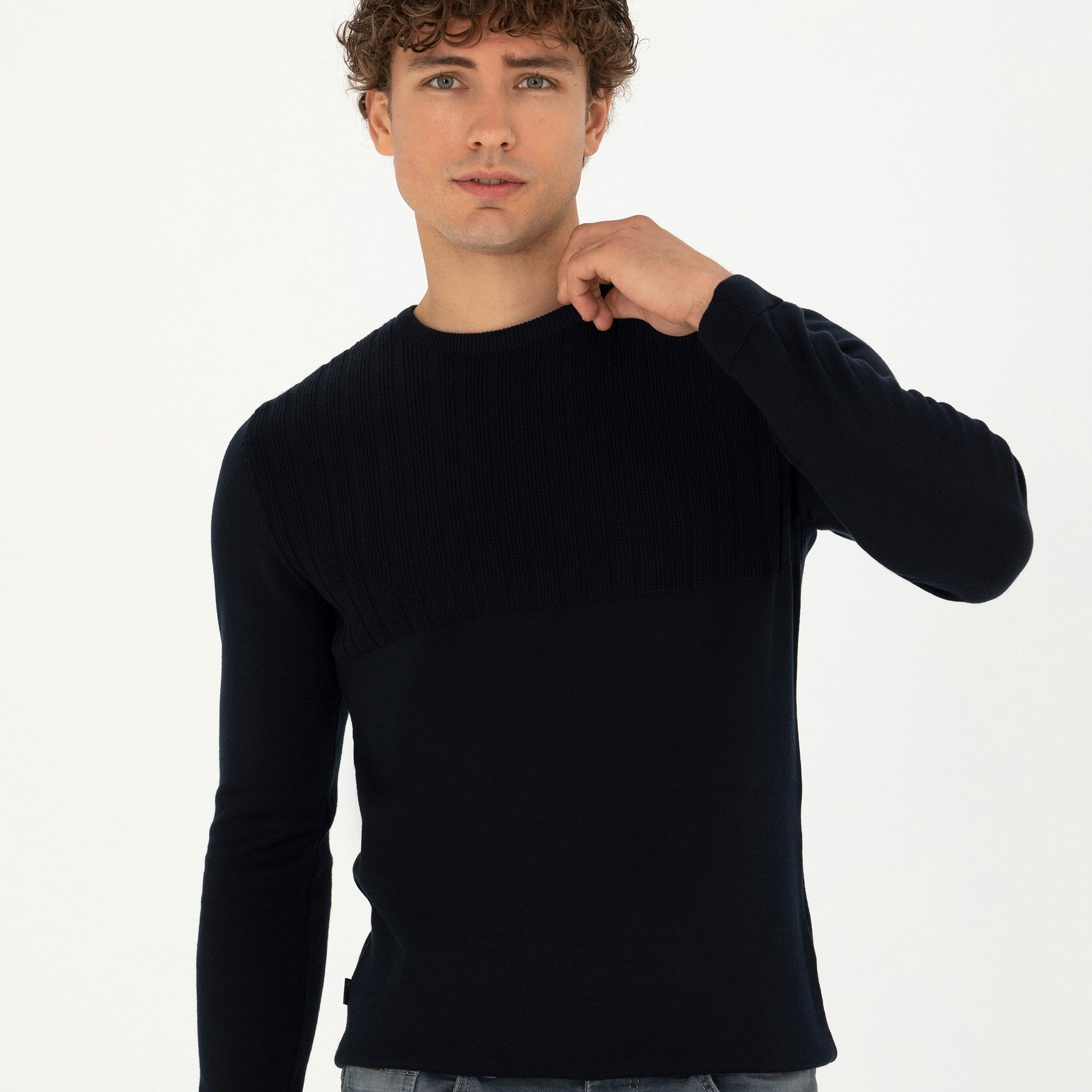 Navy Blue Slim Fit Sweater