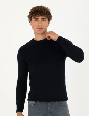 Navy Blue Slim Fit Sweater