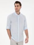 Light Blue Linen Look Slim Fit Long Sleeve Shirt
