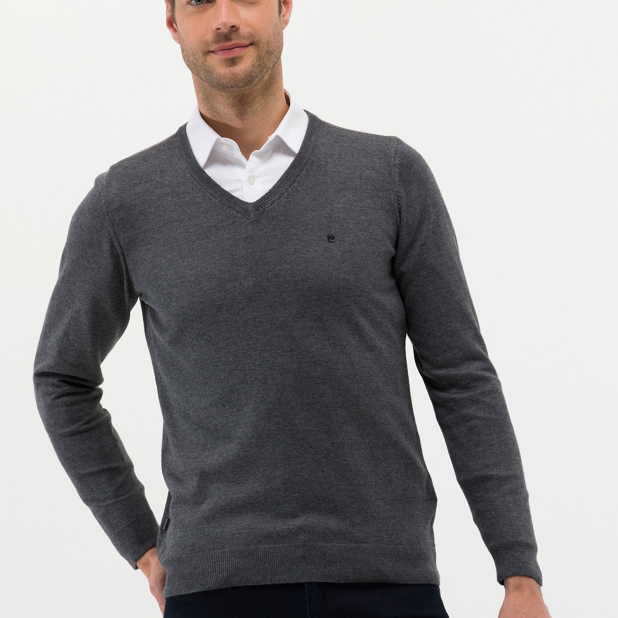 Anthracite Melange Slim Fit V Neck Basic Sweater Sweater