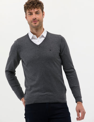 Anthracite Melange Slim Fit V Neck Basic Sweater Sweater