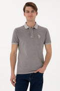 Men's Slim Fit Polo Neck Dark Grey Wash Basic T-Shirt