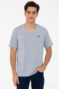 Men's Grey Melange Basic V Neck T-Shirt