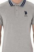 Men's Slim Fit Polo Neck Grey Melange Basic T-Shirt
