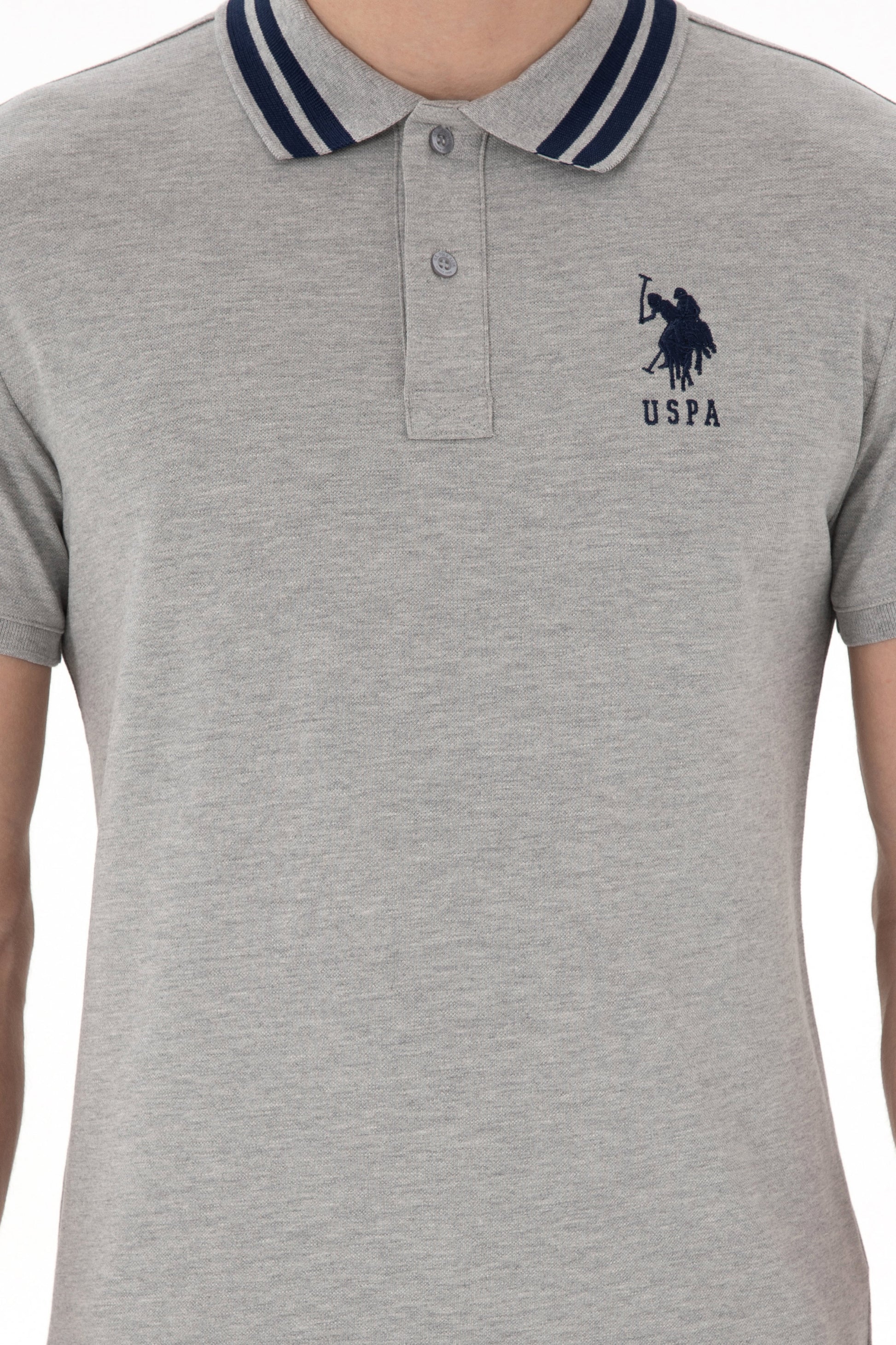 Men's Slim Fit Polo Neck Grey Melange Basic T-Shirt