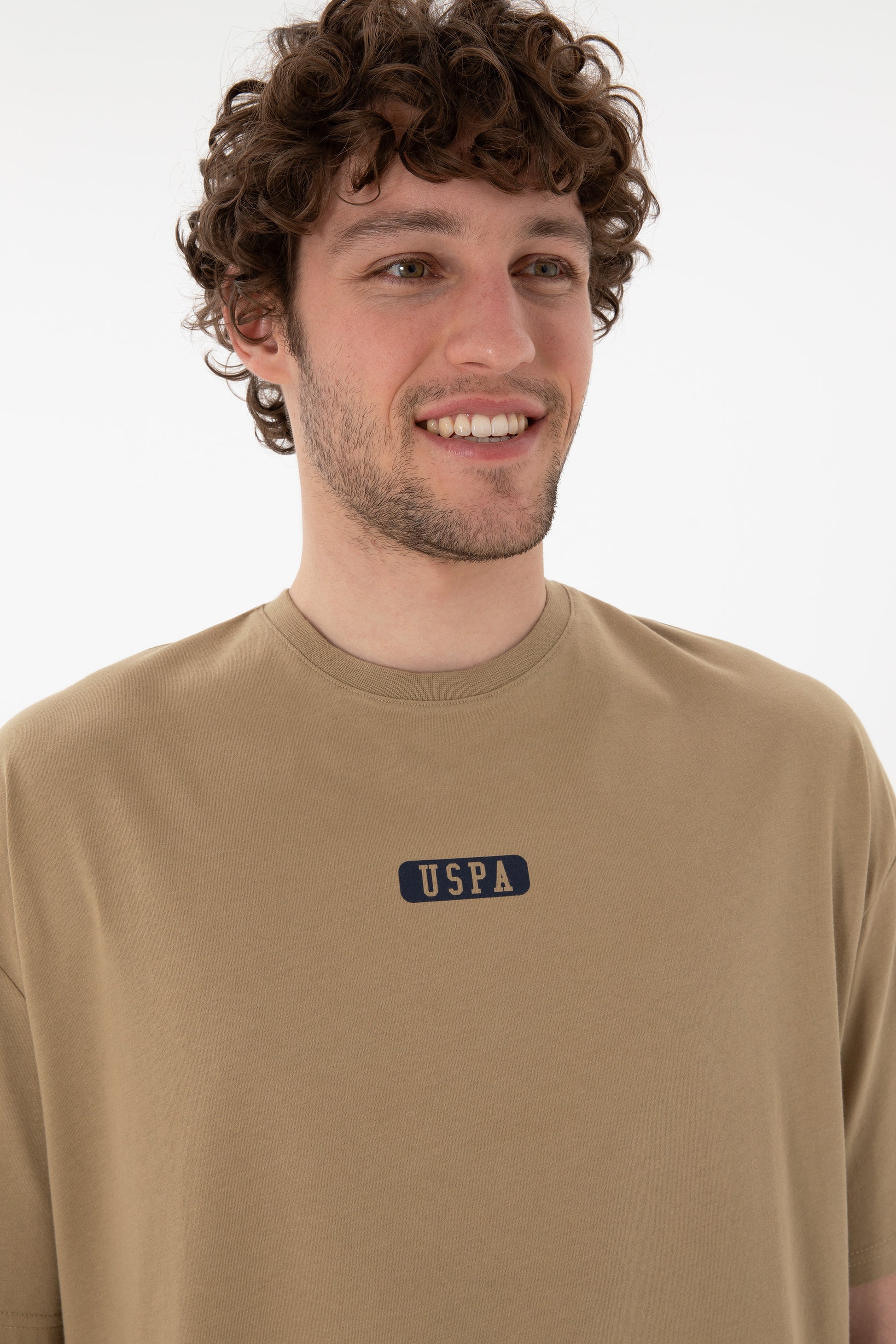 Men's Oversize Fit Crew Neck Khaki T-shirt
