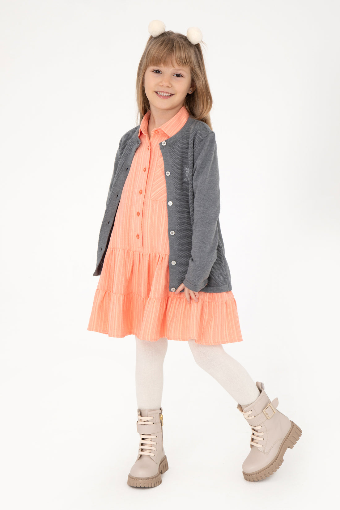 Girls' Grey Melange Knitwear Cardigan