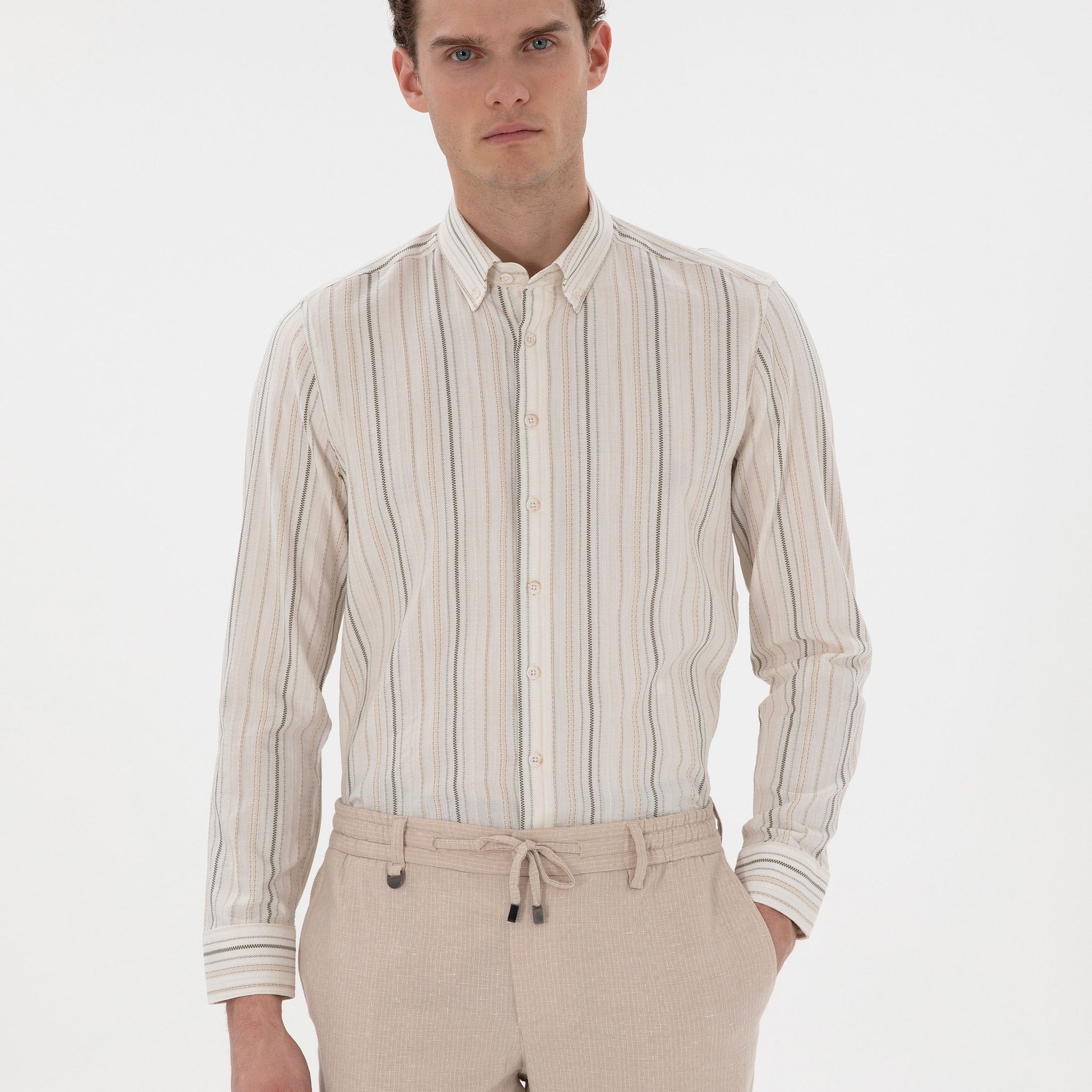 Khaki Regular Fit Long Sleeve Shirt