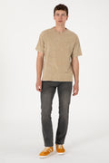 Men's Comfort Fit Crew Neck Khaki Wash T-Shirt