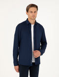 Navy Blue Slim Fit Knitted Shirt