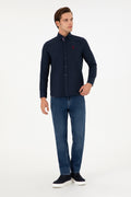 Men's Navy Blue Long Sleeve Shirt