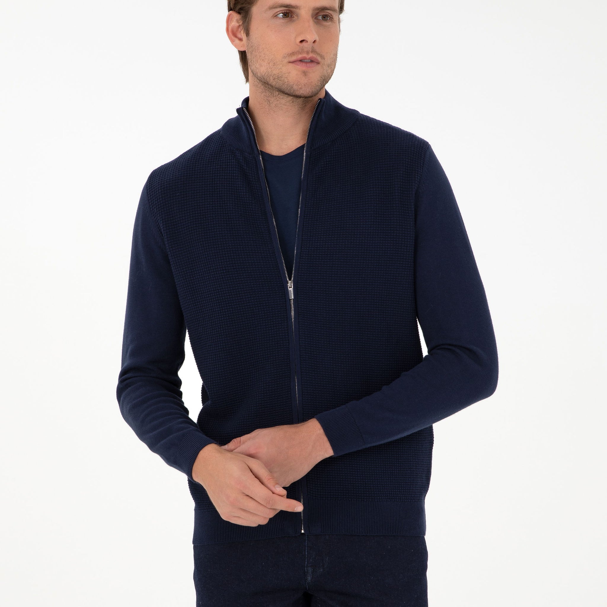 Navy Blue Slim Fit Knitwear Cardigan