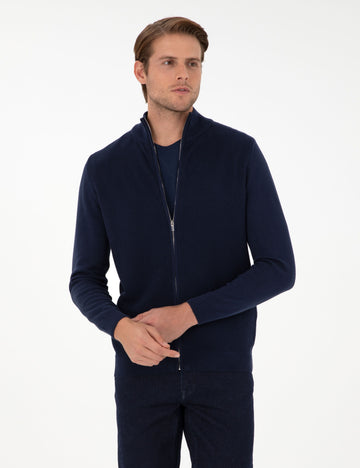 Navy Blue Slim Fit Knitwear Cardigan