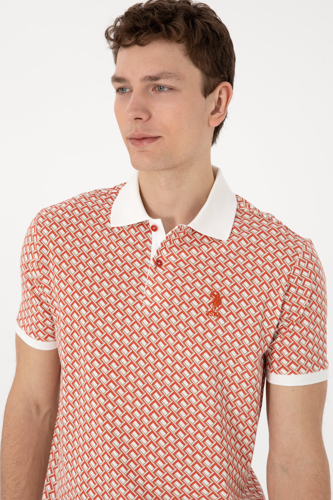 Men's Regular Fit Polo Neck Powder Printed T-Shirt