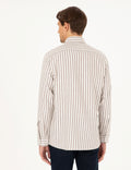 Brown Regular Fit Striped Long Sleeve Shirt