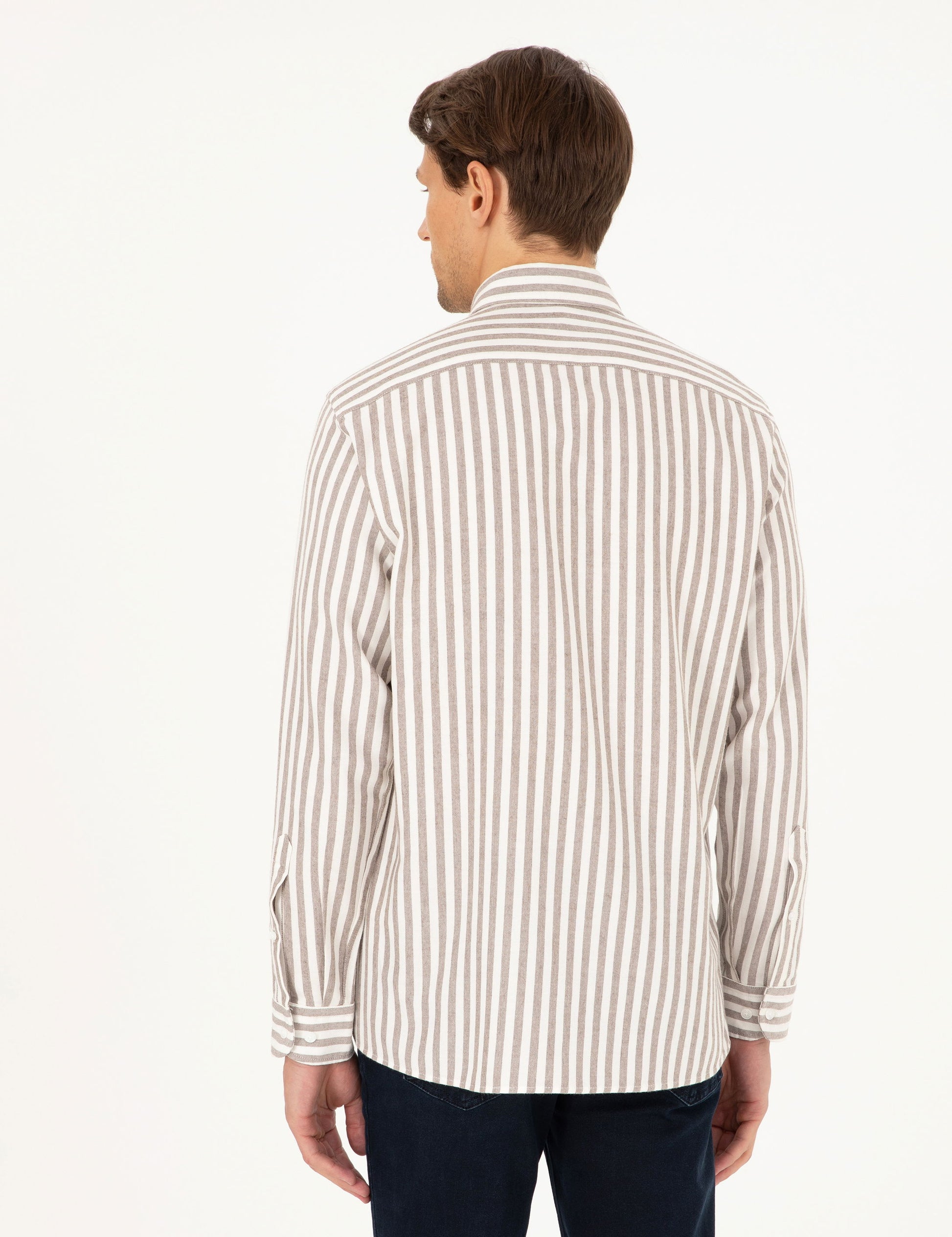 Brown Regular Fit Striped Long Sleeve Shirt