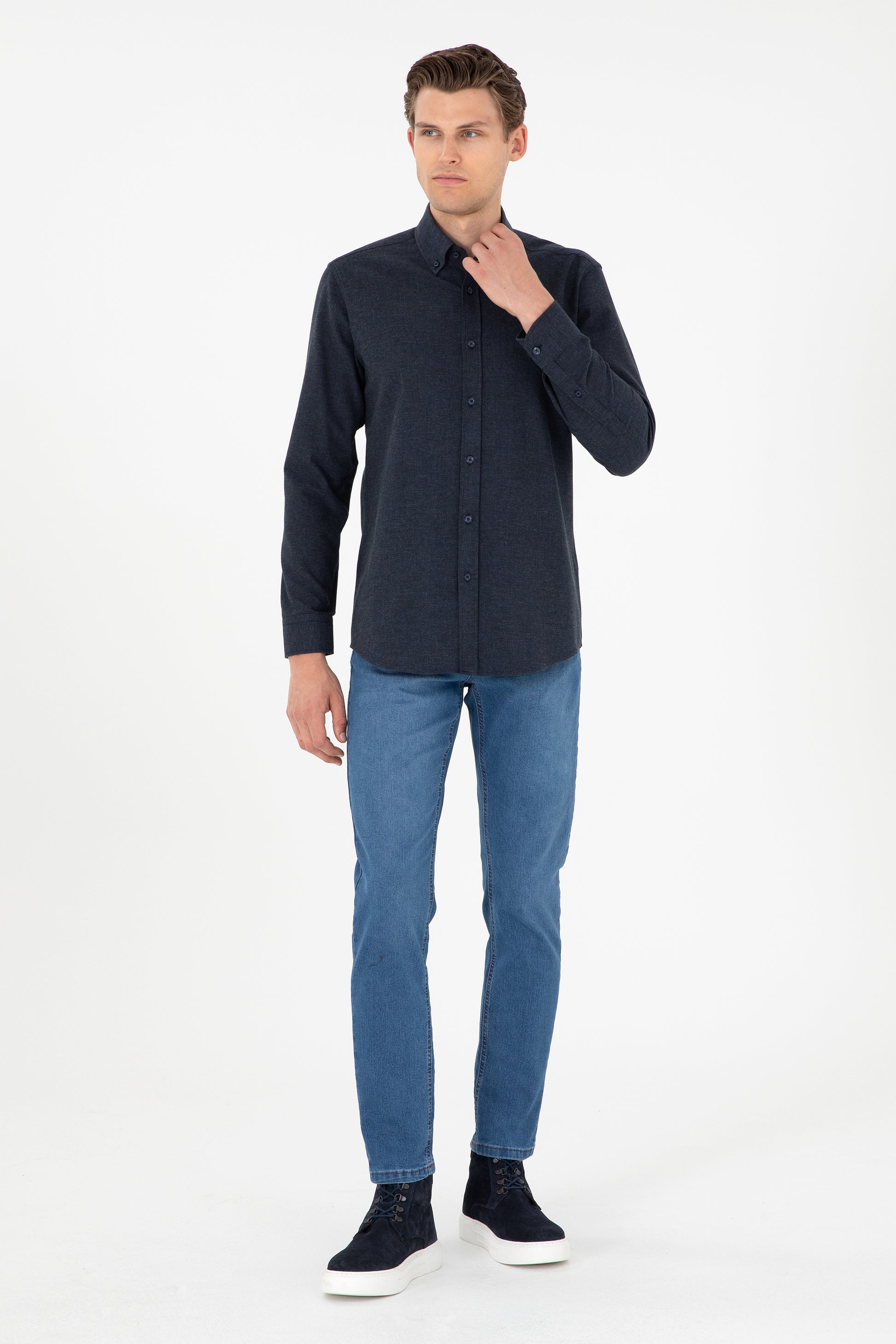 Men's Navy Blue Long Sleeve Shirt