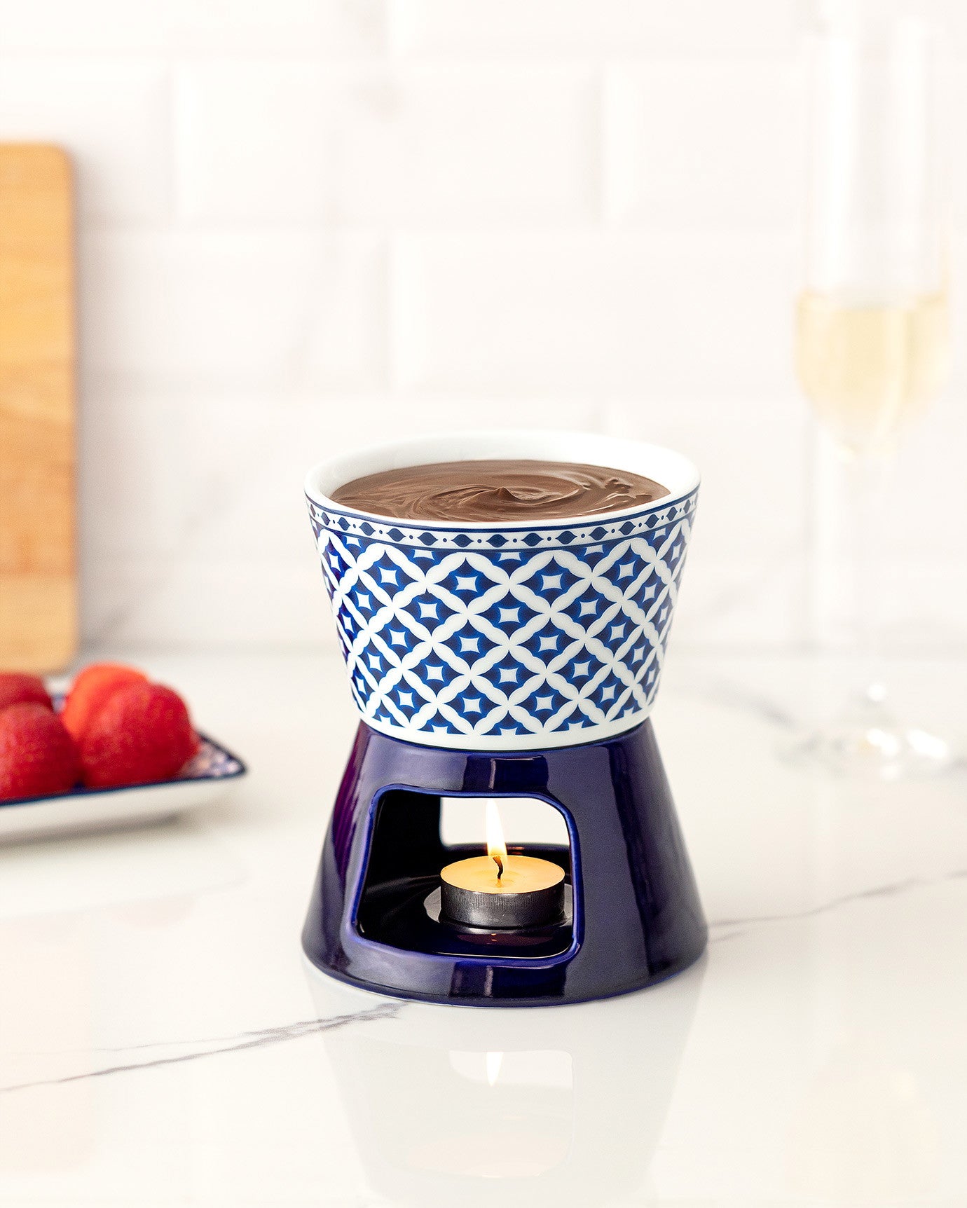 Dames Fondue set - White/Blue