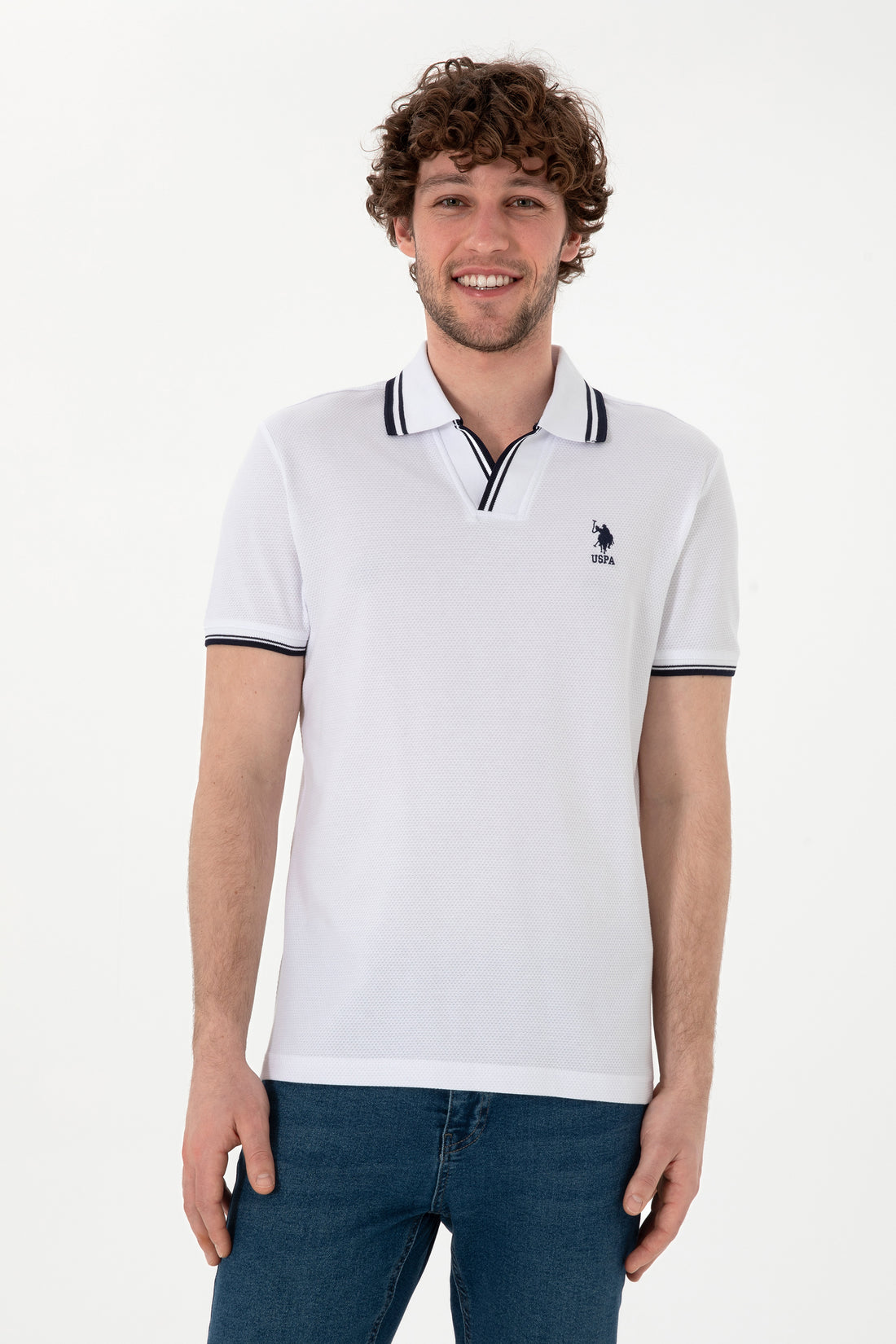 Men's Slim Fit Polo Neck White T-Shirt