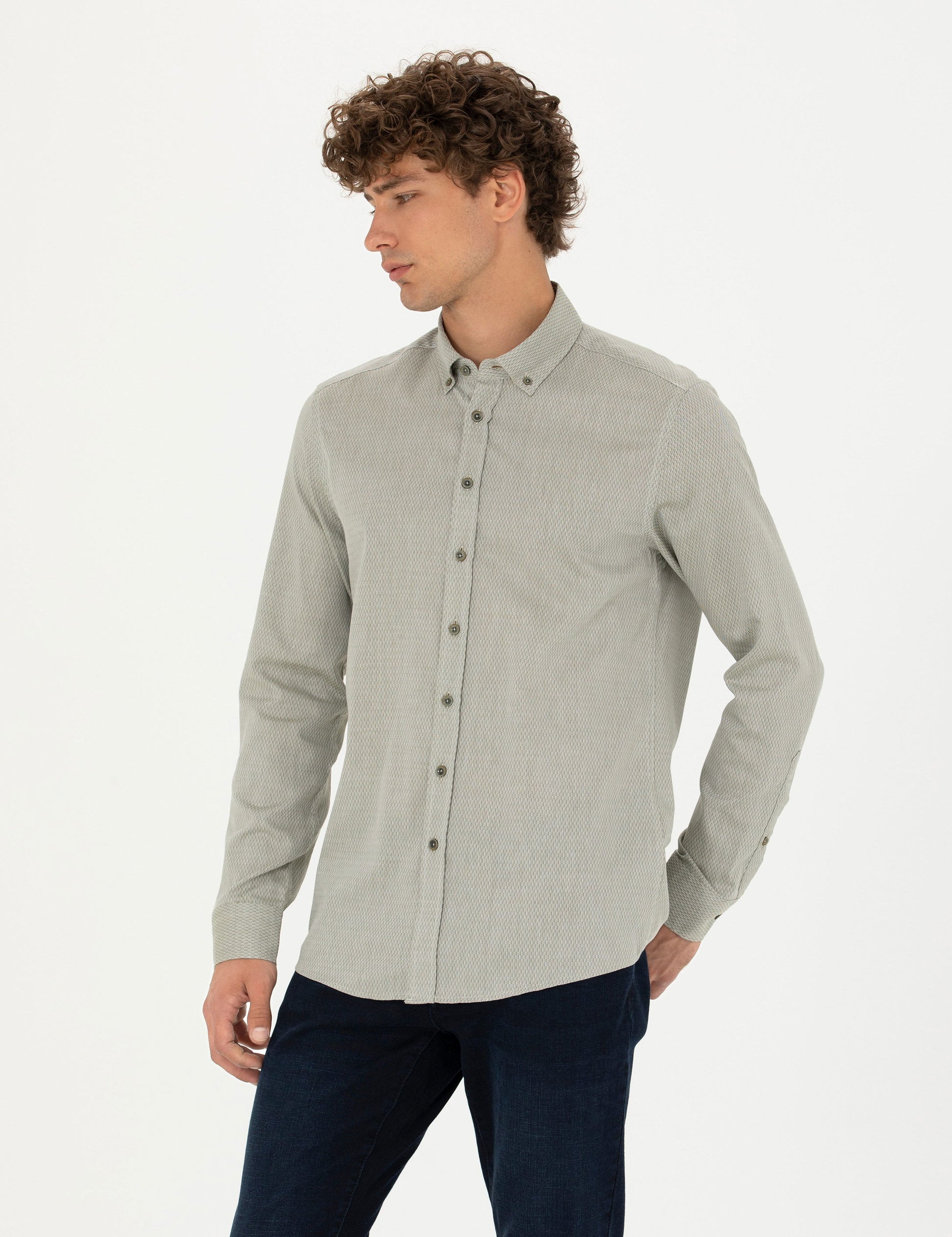 Khaki Slim Fit Long Sleeve Shirt