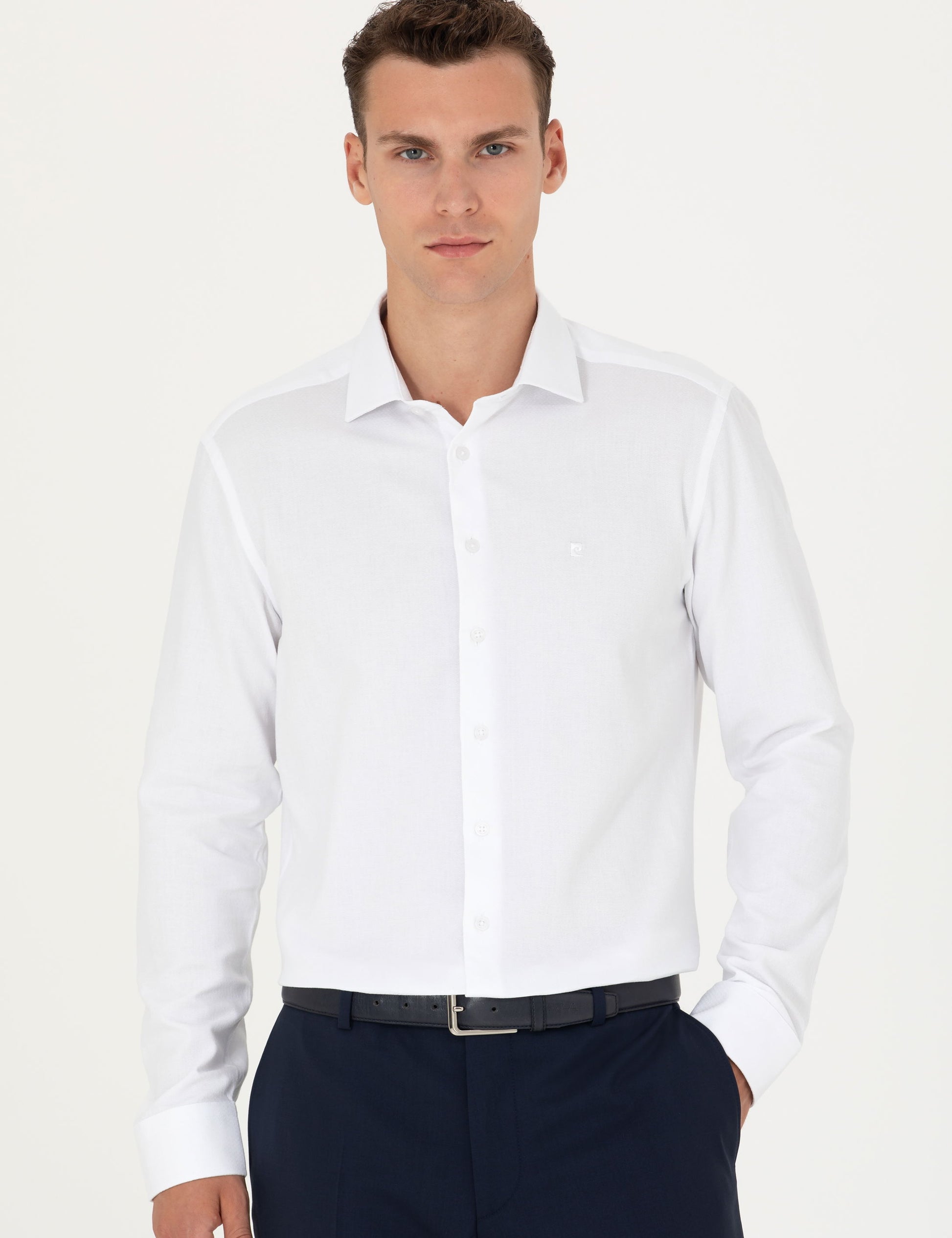 White Slim Fit Long Sleeve Shirt