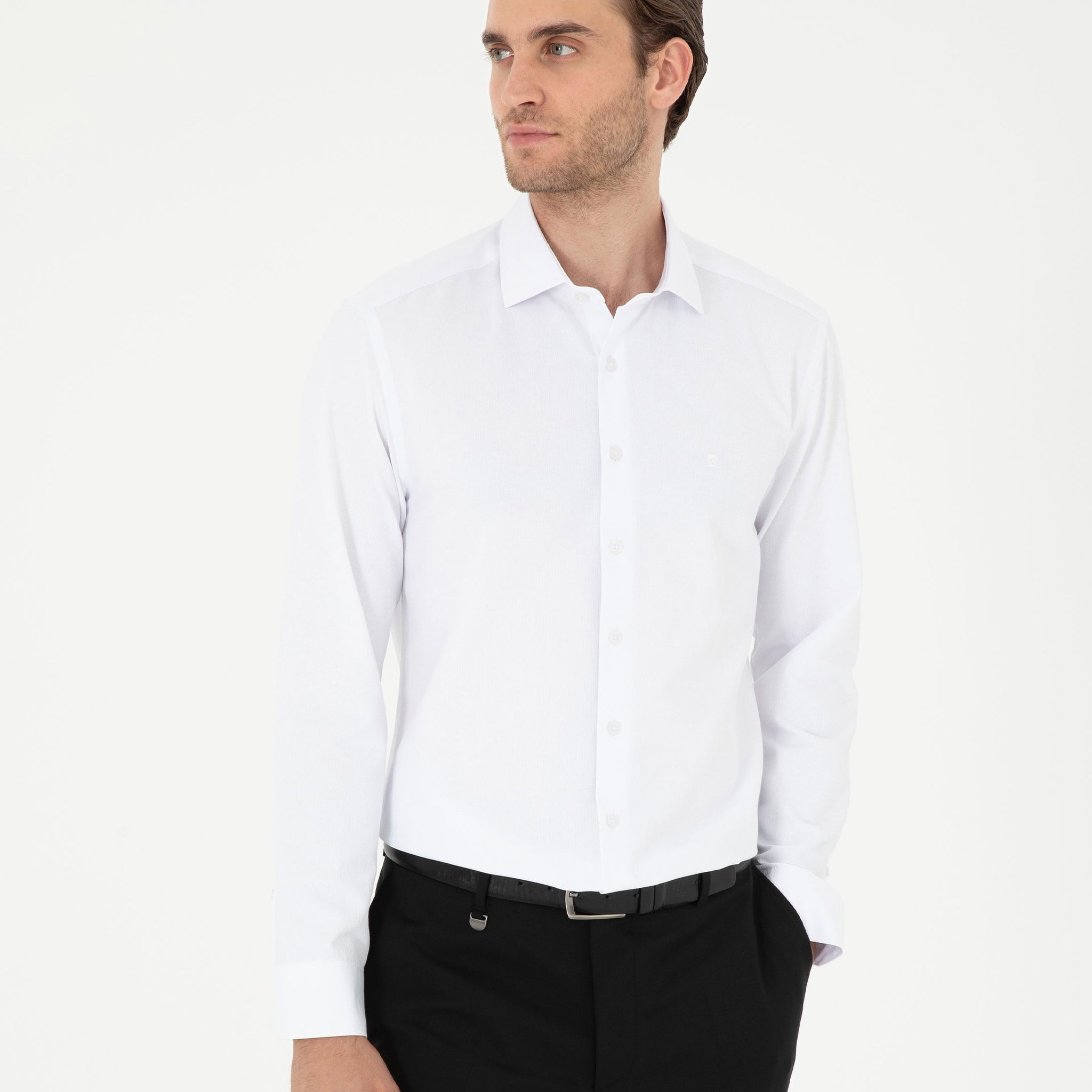 White Slim Fit Chunky Long Sleeve Shirt