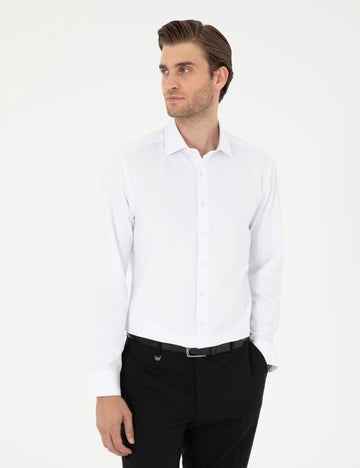 White Slim Fit Chunky Long Sleeve Shirt