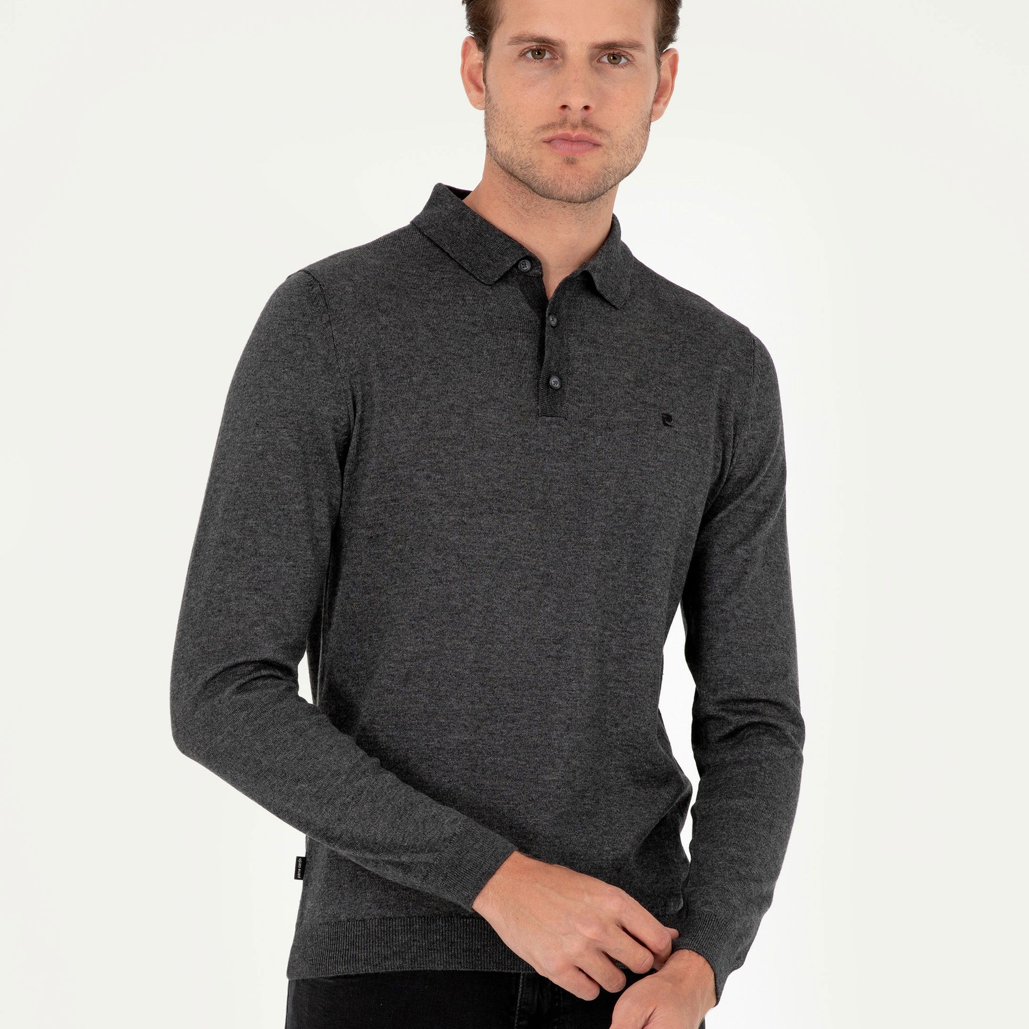 Anthracite Melange Slim Fit Polo Neck Basic Knitwear Sweater