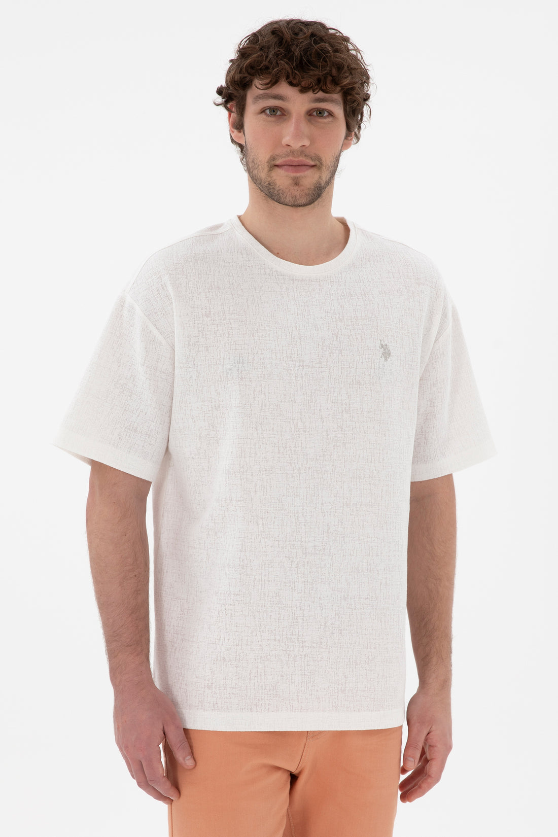 Men's Comfort Fit Crew Neck Ecru Jacquard Interlock T-Shirt