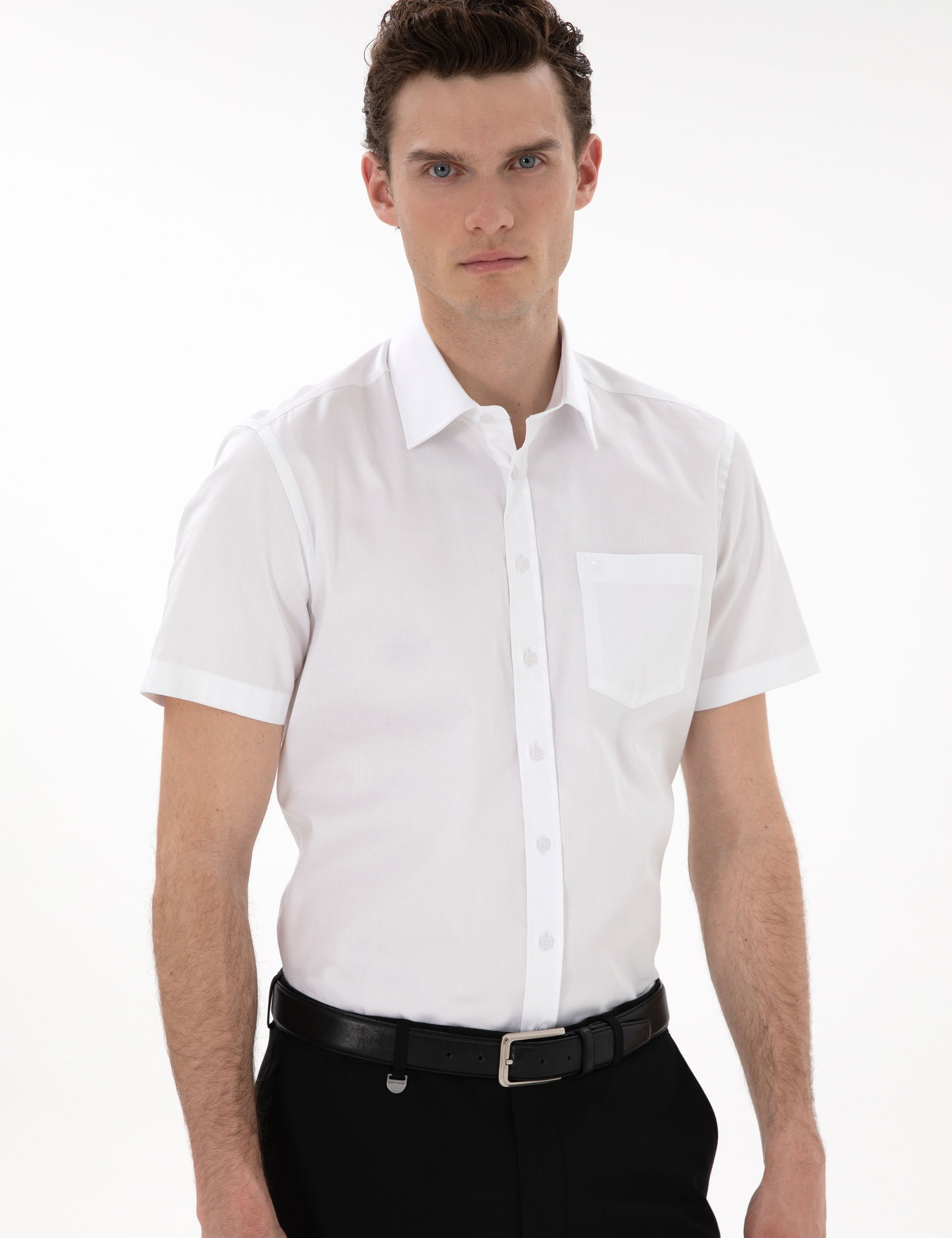 White Regular Fit Short Sleeve Basic Shirt with Pockets