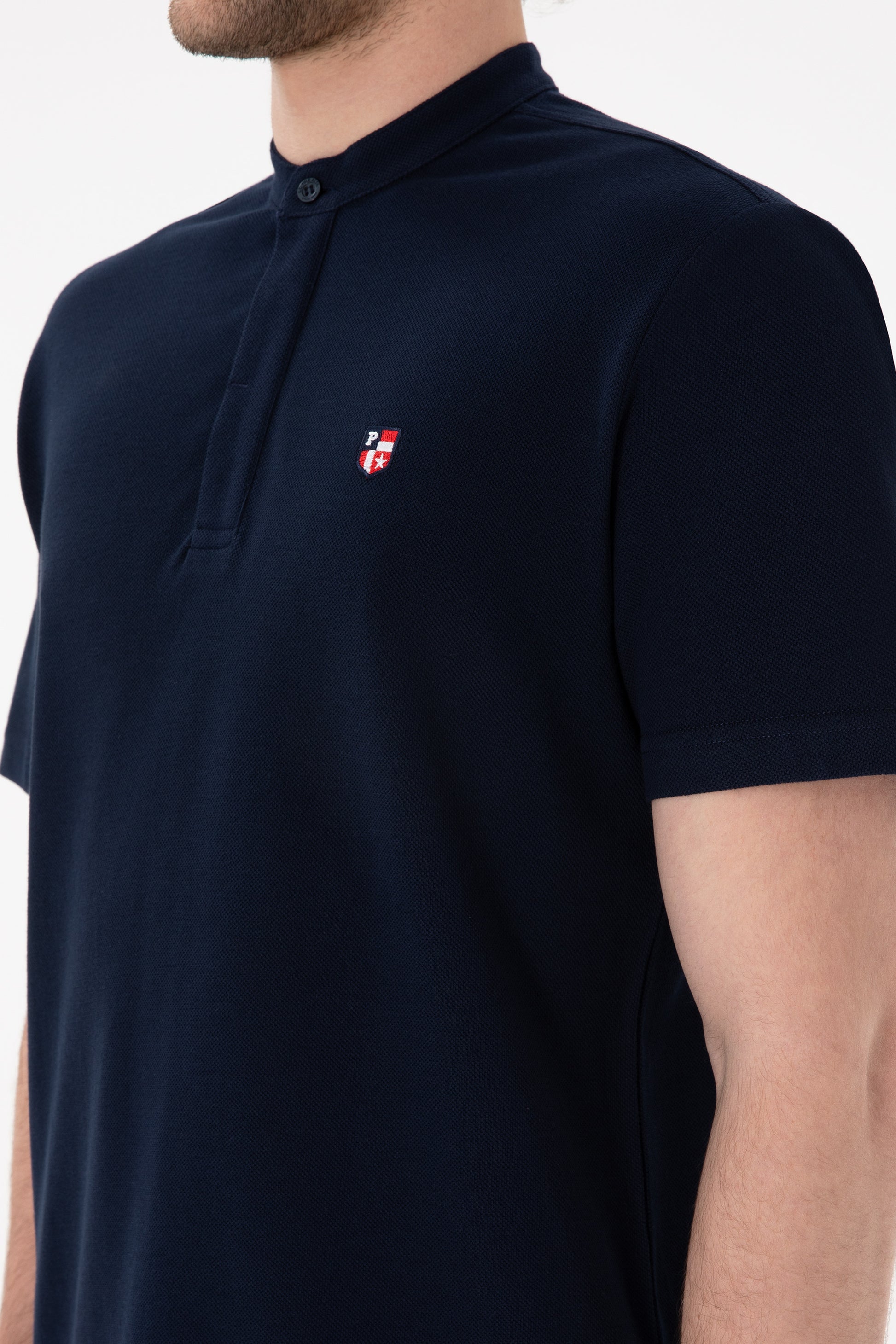 Men's Regular Fit Dominant Collar Navy Basic T-Shirt