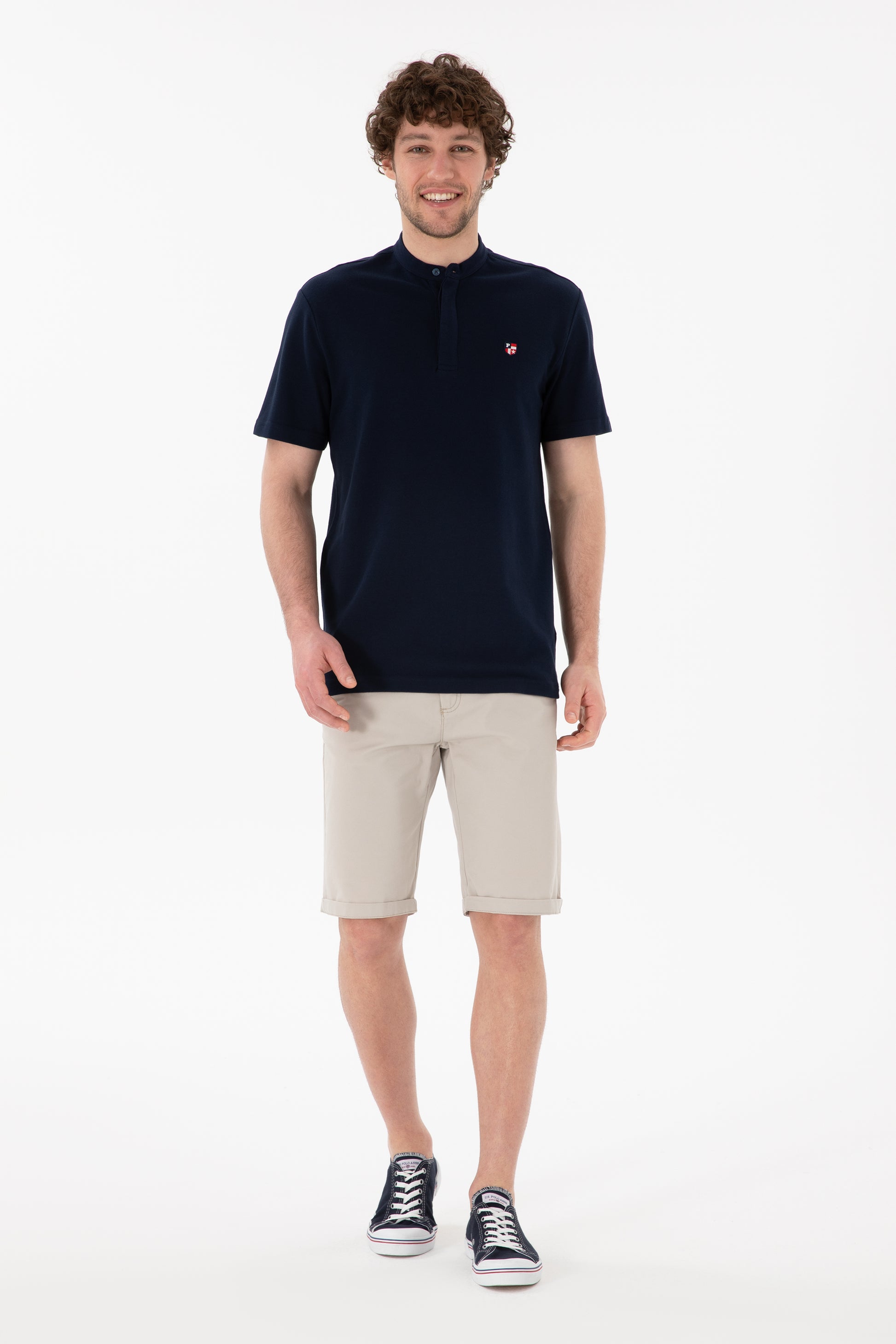 Men's Regular Fit Dominant Collar Navy Basic T-Shirt