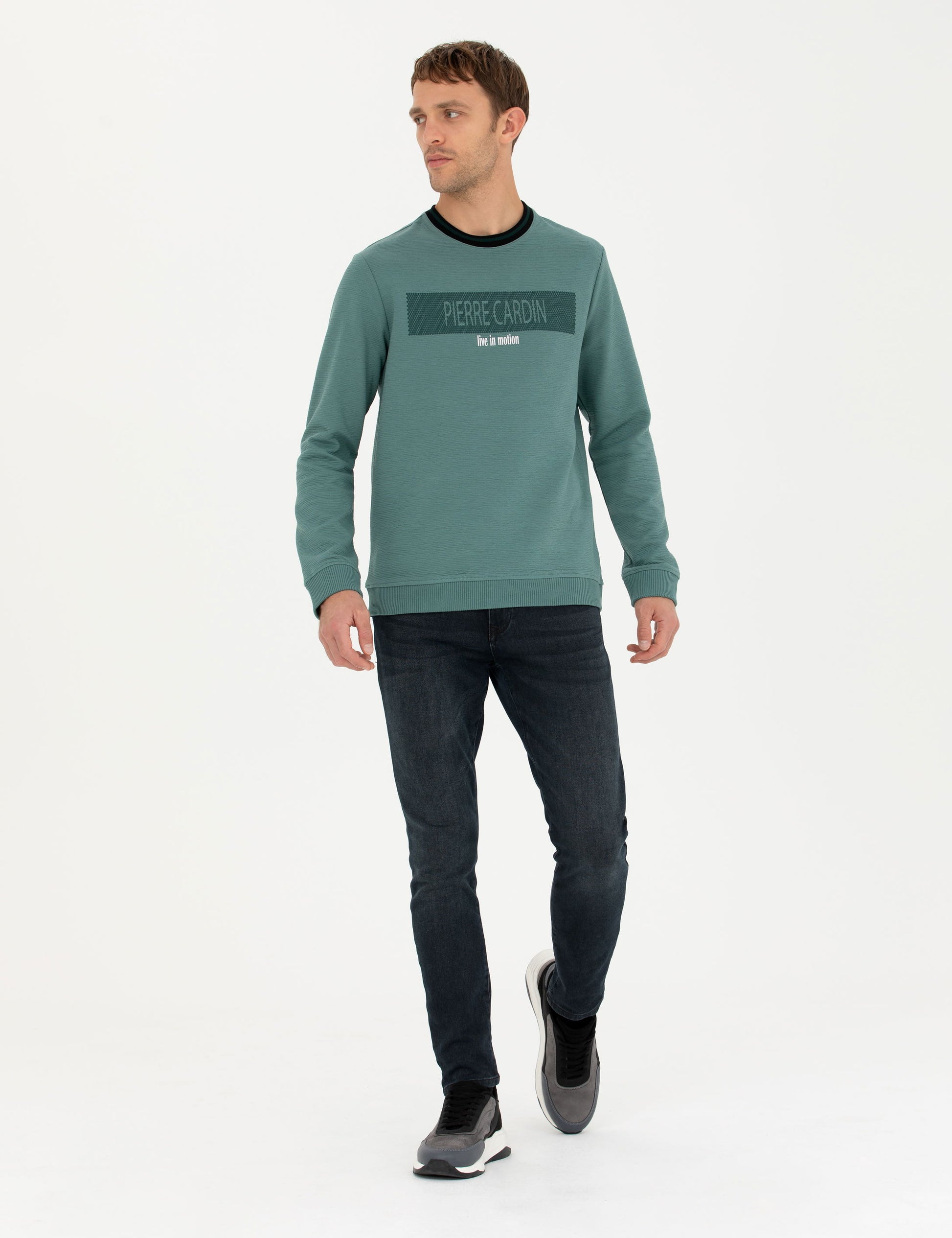 Green Regular Fit Crew Neck Sweatshirt