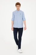 Men's Judge Collar Striped Blue Shirt