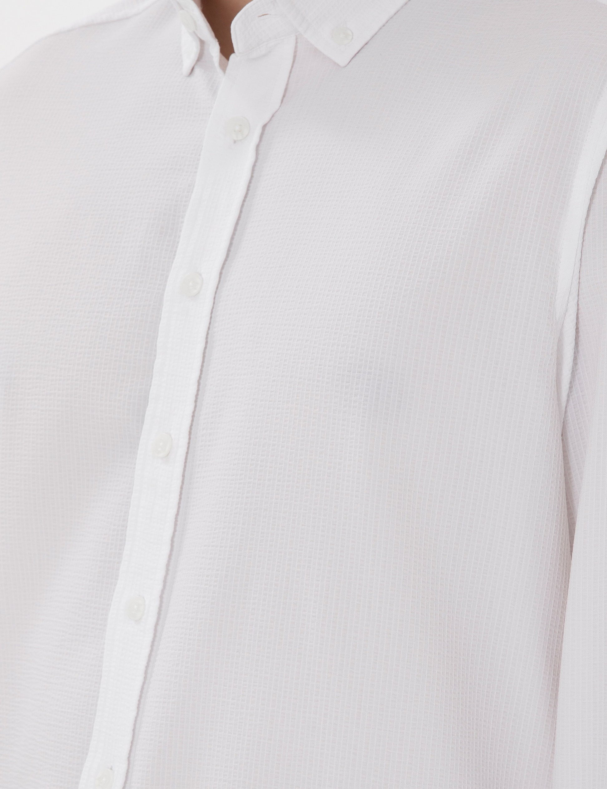 White Slim Fit Striped Long Sleeve Shirt